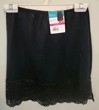Vanity Fair Radiant Women's SMALL 18" Stretch Waist Lace Half Slip BLACK #10725
