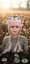 Pink Owl Hat- New- Handmade Crochet Winter Hat