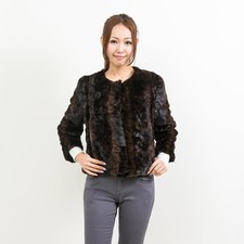 Mink Fur Collarless Jacket Brown