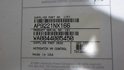 APC AP9221NX166 MASTER SWITCH VM CONTROL 