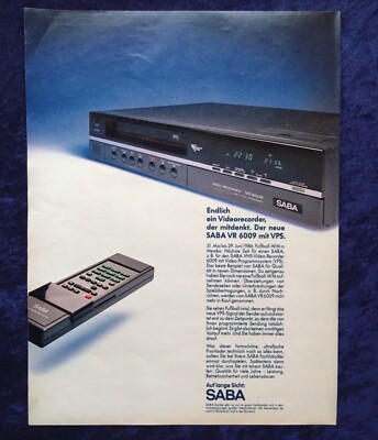 Saba Videorecorder VR 6009 mit VPS, originale Werbung aus 1986