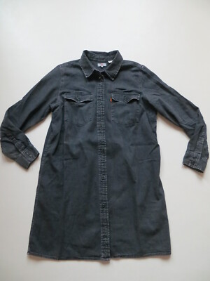 Levi's Hemd Kleid Jeanskleid Gr. L Schwarz ! klassisches Hemd-Blusenkleid KULT !