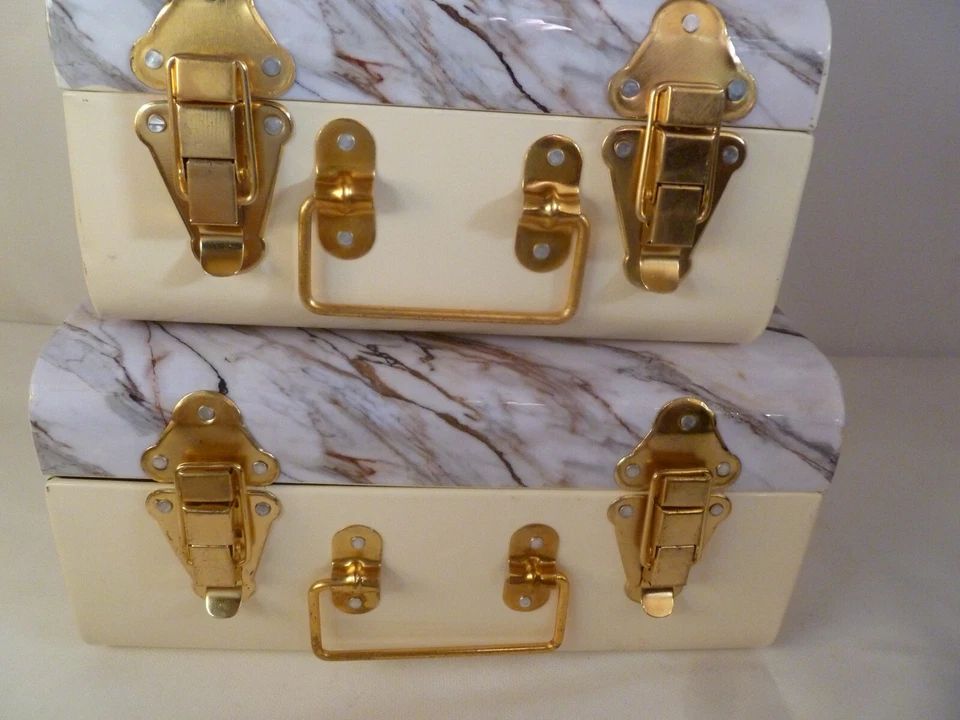 Set of 3 Small Metal Storage Trunks Chests in Marble Effect Lockable Lids New - Image 3 of 4