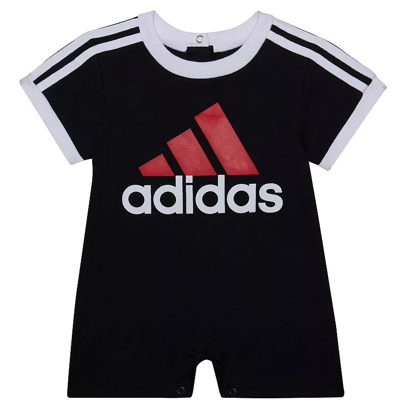 NWT Adidas Stripe Black Baby Boy Short Sleeve Romper Size