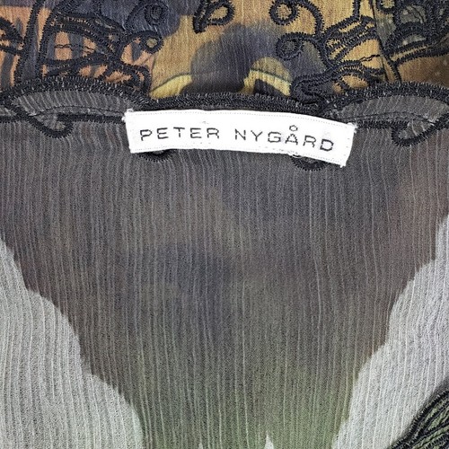 Peter Nygard Women's Shirt 16 Sheer Sleeveless Top Green Brown Print Sequoia NWT - Picture 2 of 12