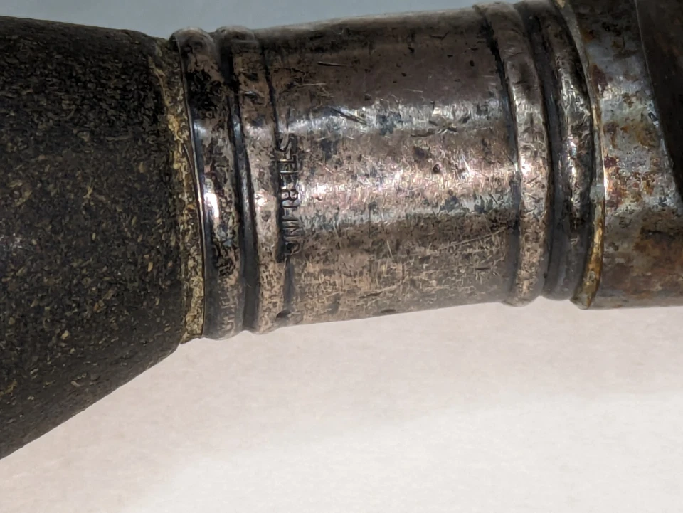 Антикварный хонинговальный нож Winchester из стерлингового серебра 14 дюймов с ручкой из рогов и сервировочной вилкой 11 дюймов - Изображение 3 из 4