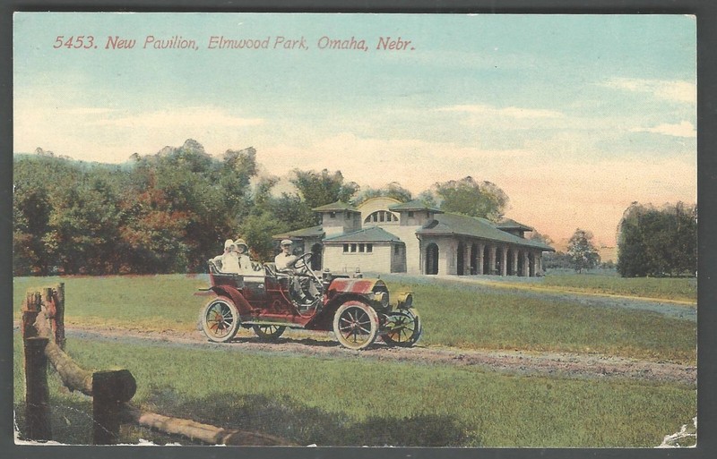 OMAHA NEBRASKA Elmwood Park New Pavilion c. 1910 EARLY AUTO