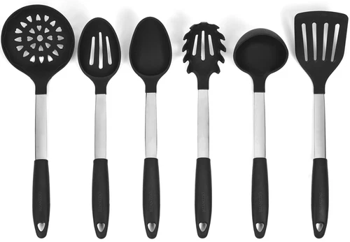 Bizanzzio Stainless Steel & Silicone Kitchen Utensil Set in Black Cooking Tools