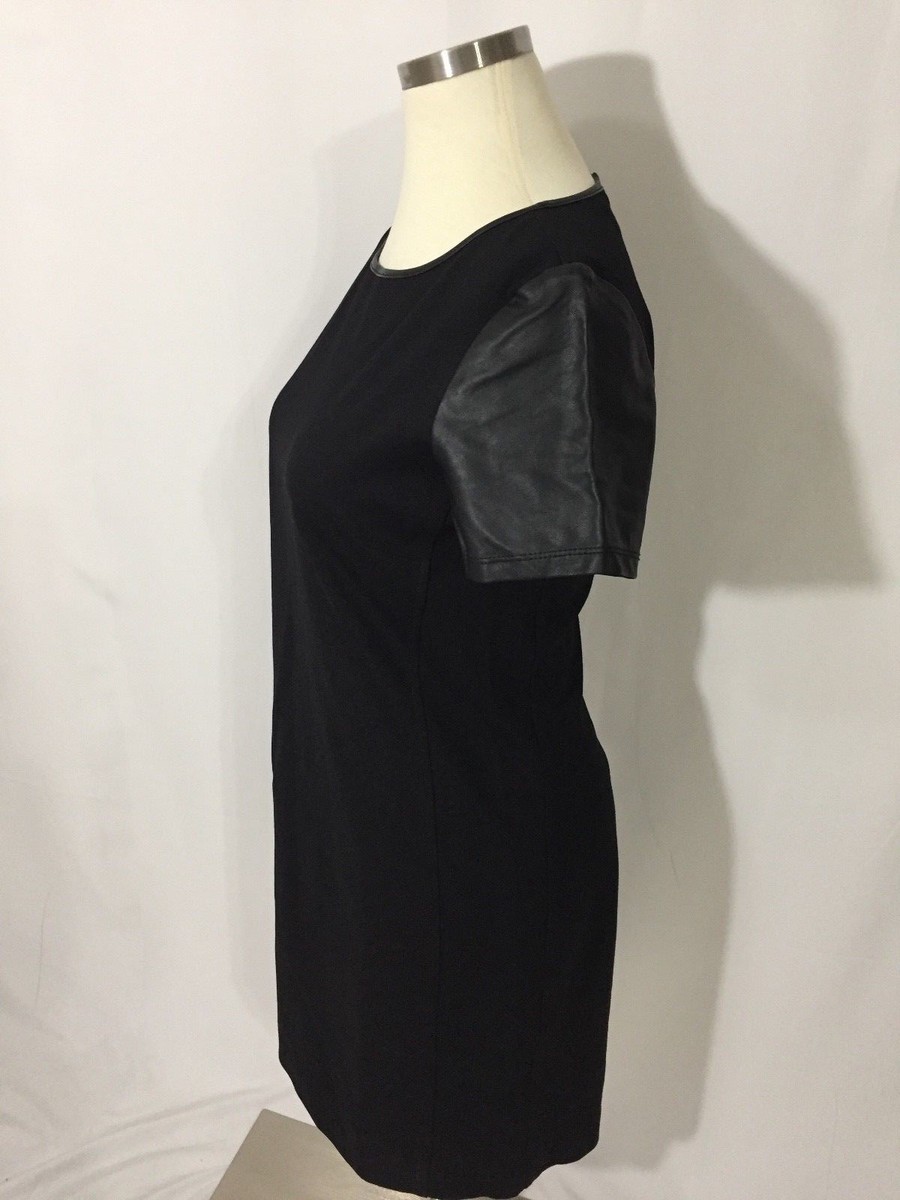 chinese dress ladies BANANA REPUBLIC Black Faux Leather Round Neck Short Sleeve Tunic Dress   Second Wave Couture