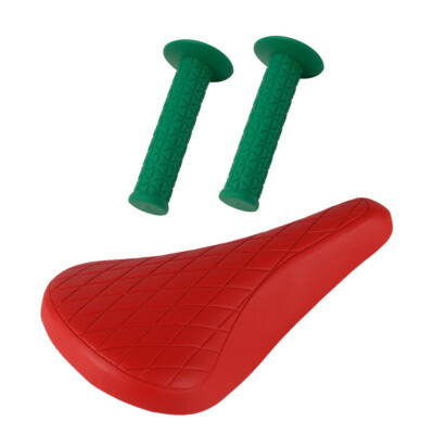 PRO+ Red Diamond Saddle & Green Triangle Grips BMX BIKE