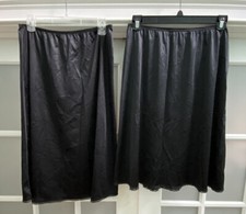 Two VTG Vanity Fair Women's Black Half Slip Nylon Lace Hem Lingerie Skirt Size L
