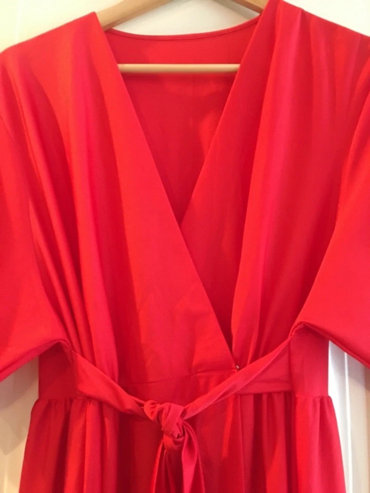 Vintage SHADOWLINE Red Silky Nylon Empire Waist ROBE Lingerie S/M - Image 2 of 4