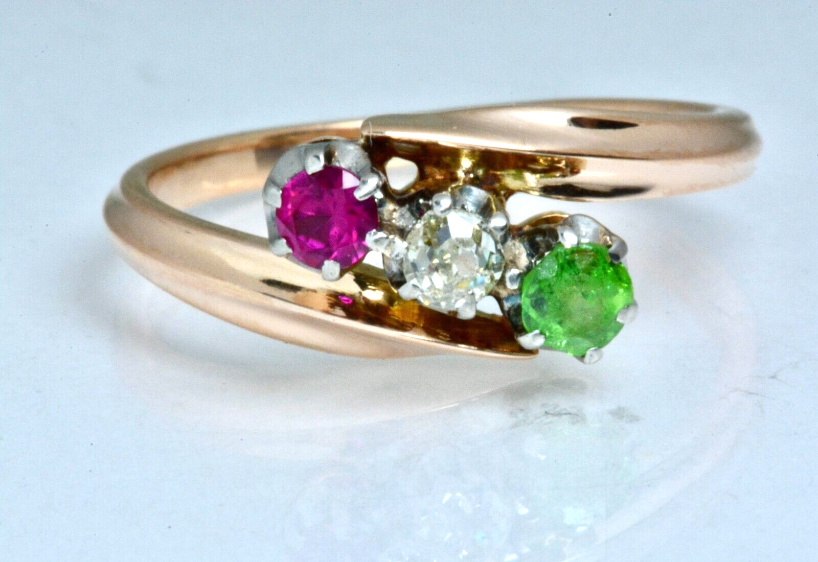 .39ctw Round Cut Diamond Tsavorite Ruby Three-Sto… - image 1