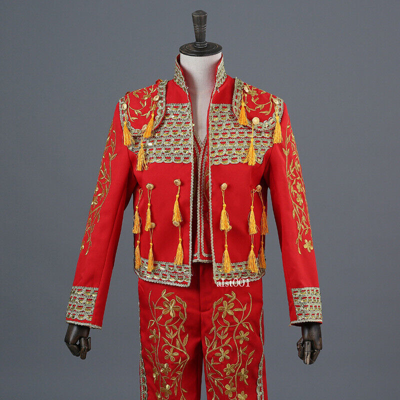 2 piezas Para Hombres Torero Español Matador Conjunto Borla Cosplay Disfraz Chaqueta Pantalón