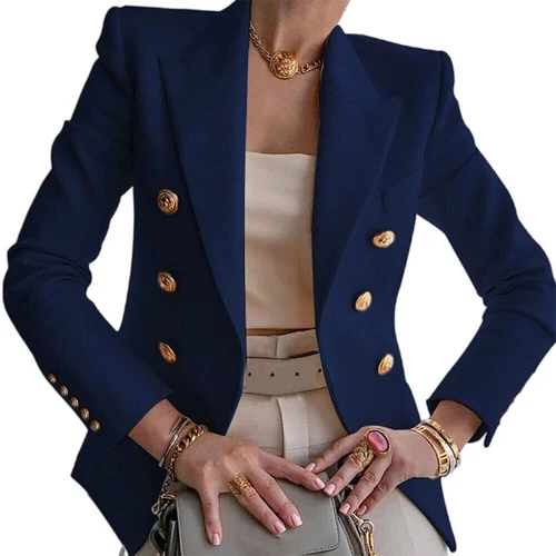 Damen zweireihiger Anzug Blazer Mantel Langarm Revers formelle Jacke Outwear - Bild 1 von 27