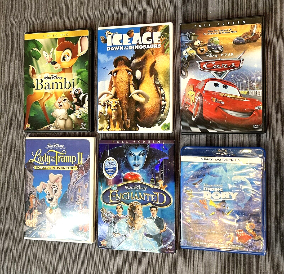 Lot of 6 Disney Movie DVDs Bambi ENCHANTED Ice Age CARS Finding