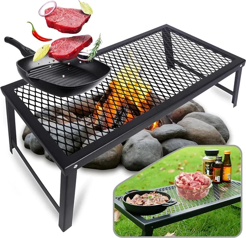 Portable Folding Campfire Grill - Heavy Duty Steel Cooking Grate