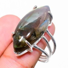 Natural Labradorite Gemstone 925 Sterling Silver Jewelry Ring Size 7 US 