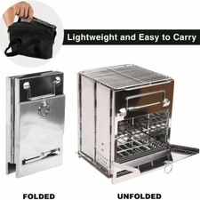 Portable Folding Stainless Steel Wood Burning Stove Outdoor Camping Picnic BBQ