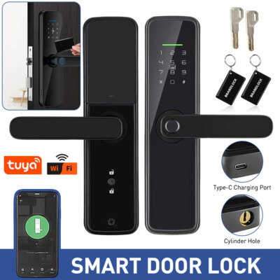 Tuya WiFi Smart Lock Türschloss Elektronisches Fingerprint Schloss APP Mit Griff