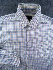 Scott Barber Button Up Shirt Men's Large Multicolor Check Cotton Long Sleeve