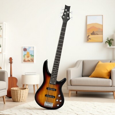 5-String Beginner P-Style Electric Bass Guitar-Full Size JJ Pickups Amp Sunburst