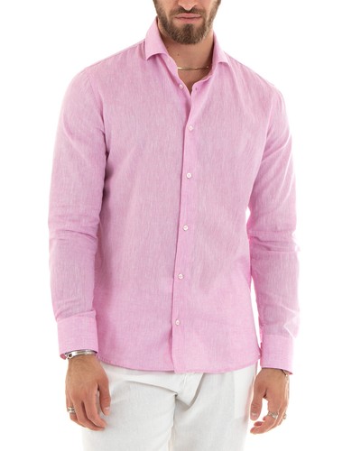 Camisa Hombre Cuello Francés Manga Larga Lino A Medida Varios Colores - Imagen 8 de 68
