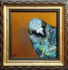 Pigeon painting Gold leaf Painting Framed small art Portrait dove art