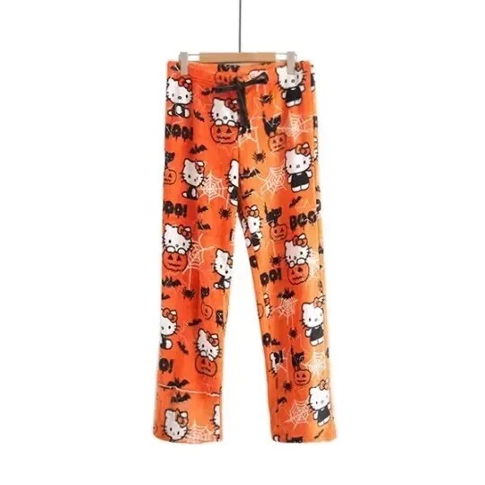 Halloween Sanrio Hello Kitty PJ Pajamas Soft Warm Fuzzy Cute Sleepwear Pants