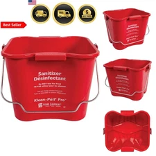 Sanitizer Pail Cleaning Bucket 6 Quarts Red with Bail Handle Commercial Use