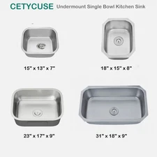 18 Gauge Stainless Steel Undermount Single Bowl Kitchen/Bar Sink Multiple Size