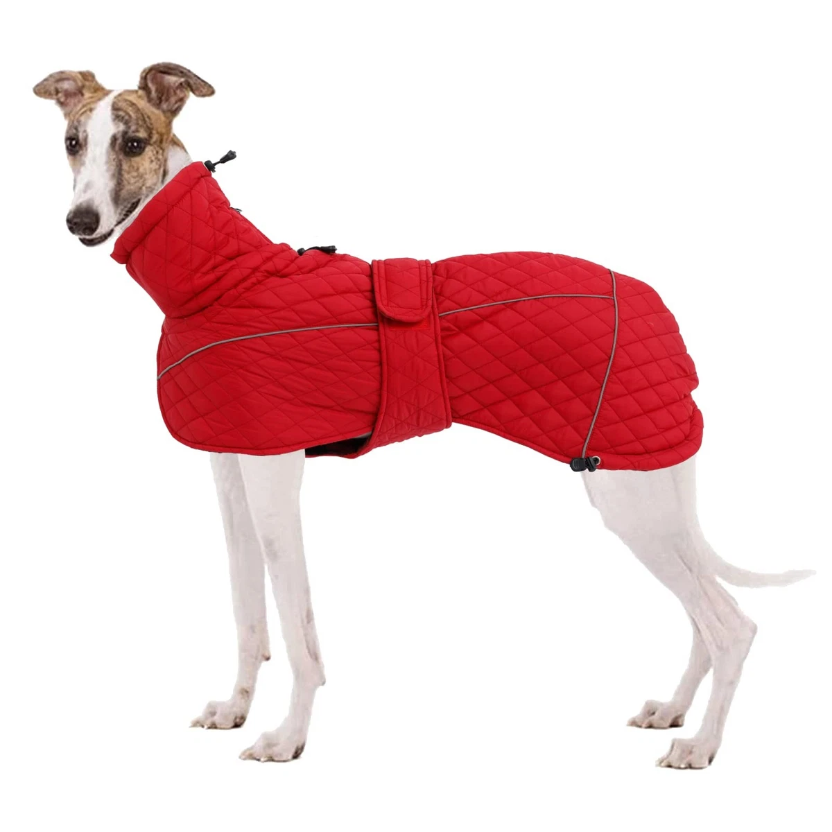 Quilted Winter Dog Coat Adjustable Warm Jacket with Harness Hole – Red M