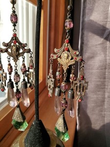Gorgeous Large Statement Vintage Czech Glass Art Nouveau Chandelier  Earrings