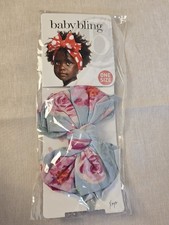 baby bling bow headband Blue With Pink Roses One Size New