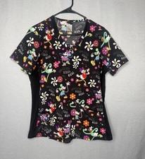 Disney Women's Scrub Top M Black/Multicolor Patterned Poly/Spandex Blend