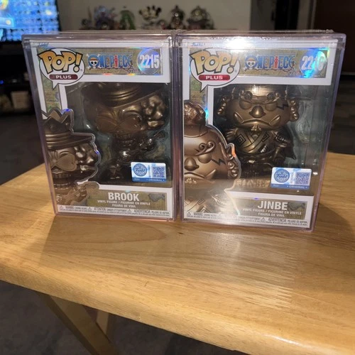 Funko Pop! Exclusive One Piece Brook #2215 & Jinbe #2216 Bronze Statue Bundle