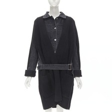 SACAI 2020 black reconstructed washed denim ribbed cardigan coat JP3 L