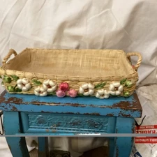 Vintage Colorful  Basket With 3D Floral Design 12”x8”x2.5”