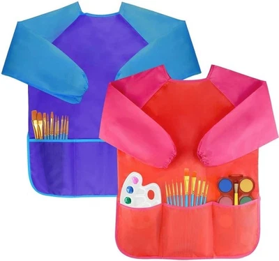 Amaza 2Pcs Malschürze Kinder Bastelschürze | Langarm Klettverschluss