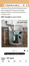 Water Source Piggy-Back Float Switch for Sump and Sewage Pumps WSFSWPB- NEW