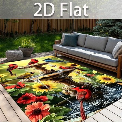 2D Flat Flower and Bird Fountain Pattern Rug,Living Room Non-Slip Extra Large R