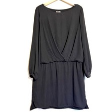 Vince Camuto Black Long Sleeve Faux Wrap Elastic Waist Midi Dress Size M