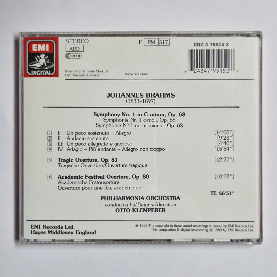 Otto Klemperer, Brahms, Philharmonia Orchestra – Symphonie No. 1 CD EMI - Bild 2 von 3