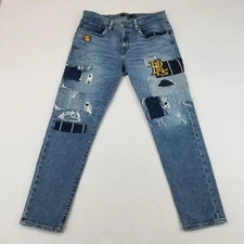 Lauren Ralph Lauren Jeans Womens 6 Blue Patchwork Distressed RL Logo Crest