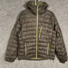 Mammut Down Puffer Jacket Mens Large Brown Hooded Pertex Microlight 750 Fill