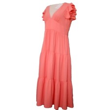 Amanda Uprichard Sz M Annette A Line Tiered Dress Flutter Sleeves V Neck $242