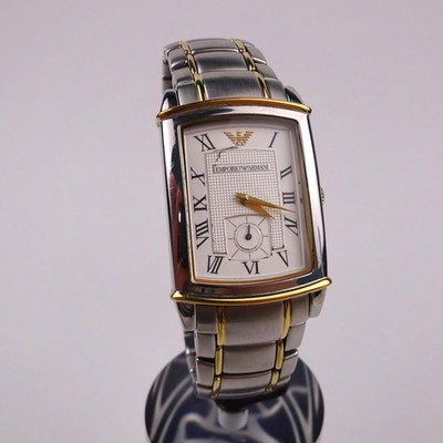 Emporio Armani EA AR-0241 2 weißes Zifferblatt 2-farbig Herrenuhr graviert