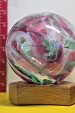 Pyromania 5.5" Oregon Float Blue/green Pink Art Glass Ball Orb Sphere W/stand