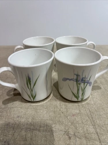 Set of 4 Vintage Corning Ware Corelle Shadow Iris Floral Coffee Tea Cup Mug 