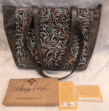 Patricia Nash VARSI Turquoise Tooled Leather Shoulder Tote Bag New with Dust Bag